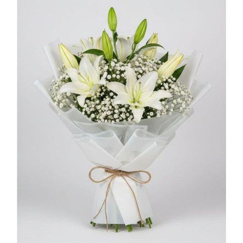 Saf Zarafet: Beyaz Lilyum & Kazablanka Buketi